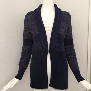 Desigual Navy mixed knit shawl collar sweater